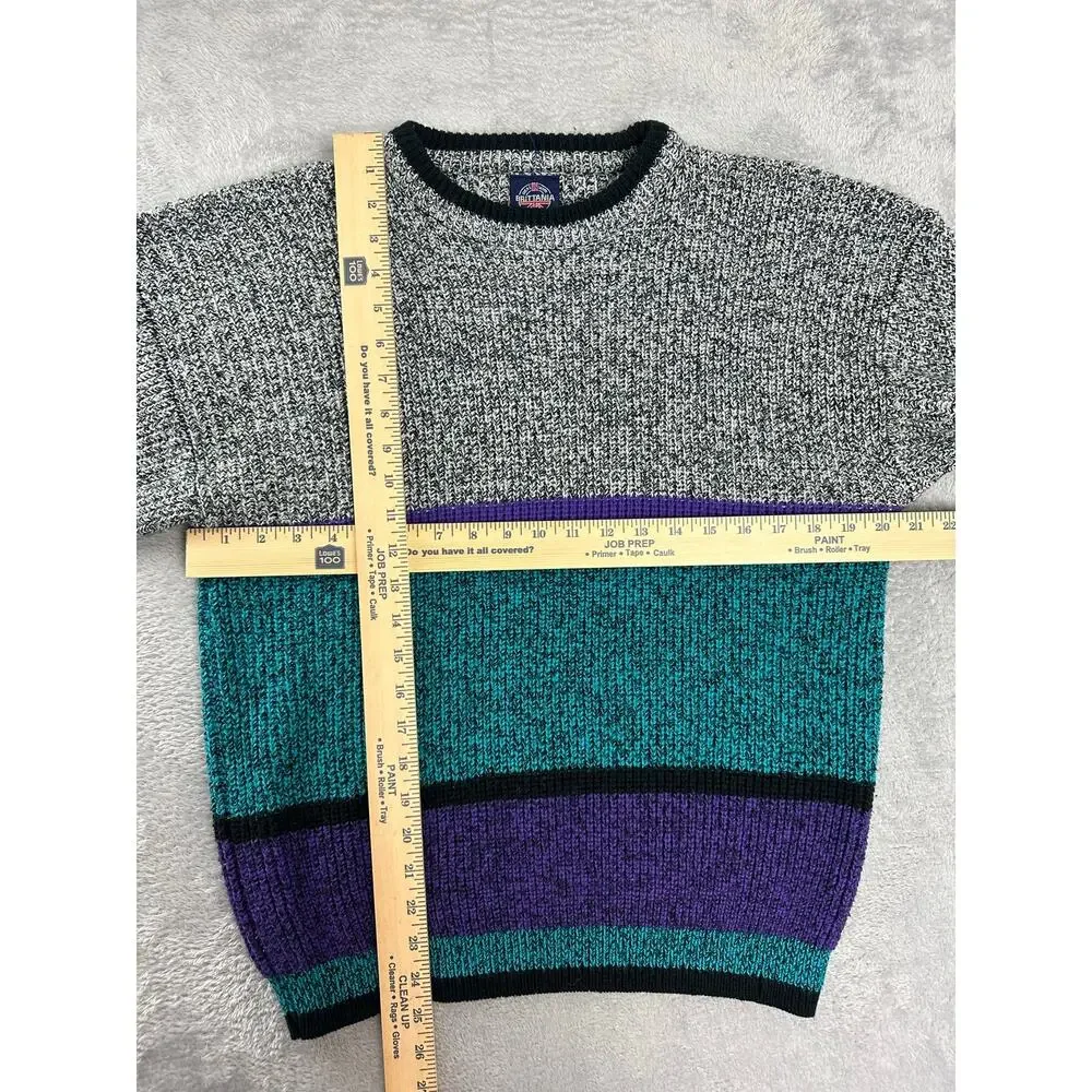 Vintage Brittania Purple Teal Colorblock Chunky Knit Sweater Men's Medium Retro